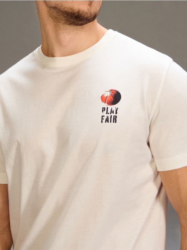 Sinsay - Tricou din bumbac cu imprimeu - crem