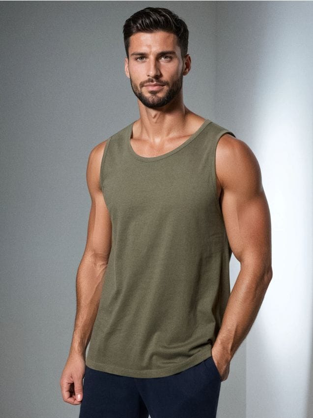 Sinsay - Bawełniany tank top - khaki