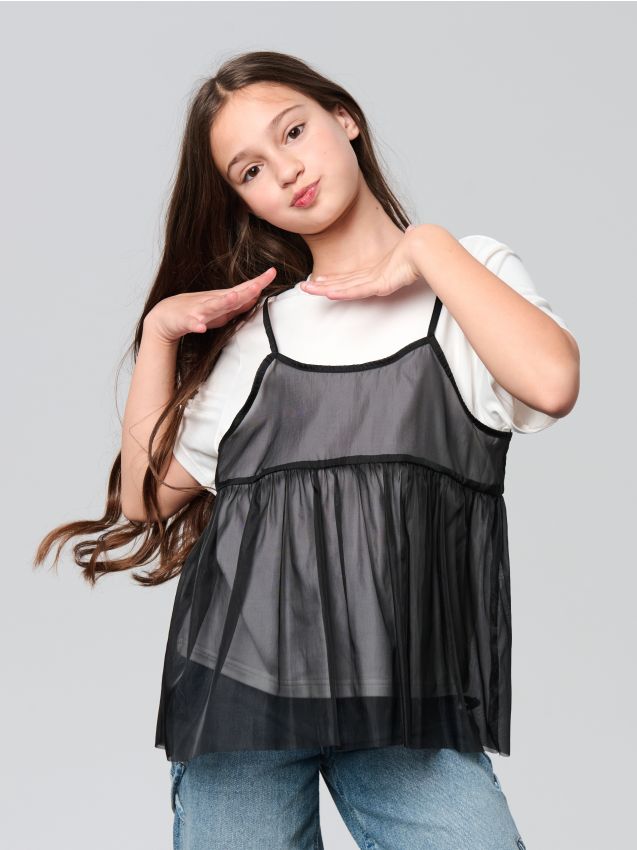 Sinsay - Tricou cu două straturi din tull - alb