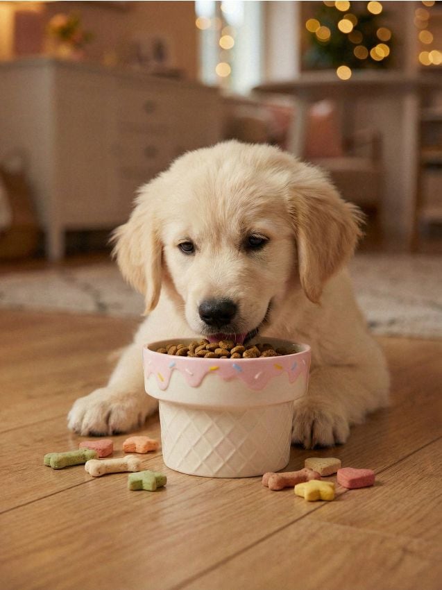 Sinsay - Bol ceramic pentru animal de companie în formă de vafă cu glazură - crem