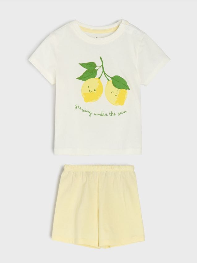 Sinsay - Pijama din bumbac din două piese cu lămâi - crem