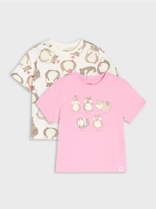 Sinsay - Tricouri oversize din bumbac cu imprimeu cu hamsteri 2 pack - multicolor