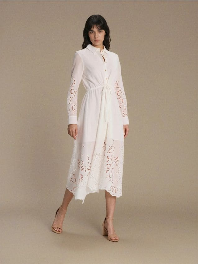 Sinsay - Rochie midi cu inserții ajurate - alb