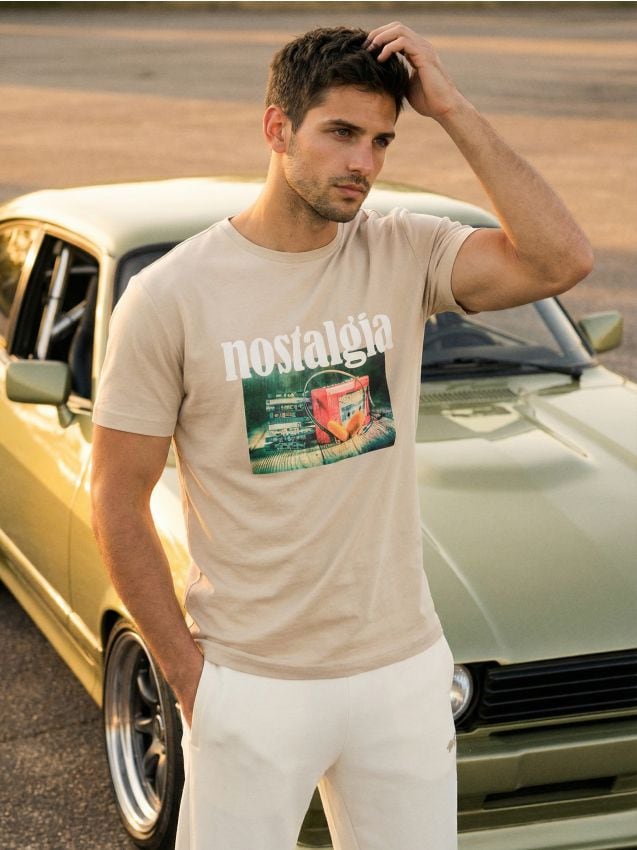 Sinsay - Tricou din bumbac cu imprimeu - bej