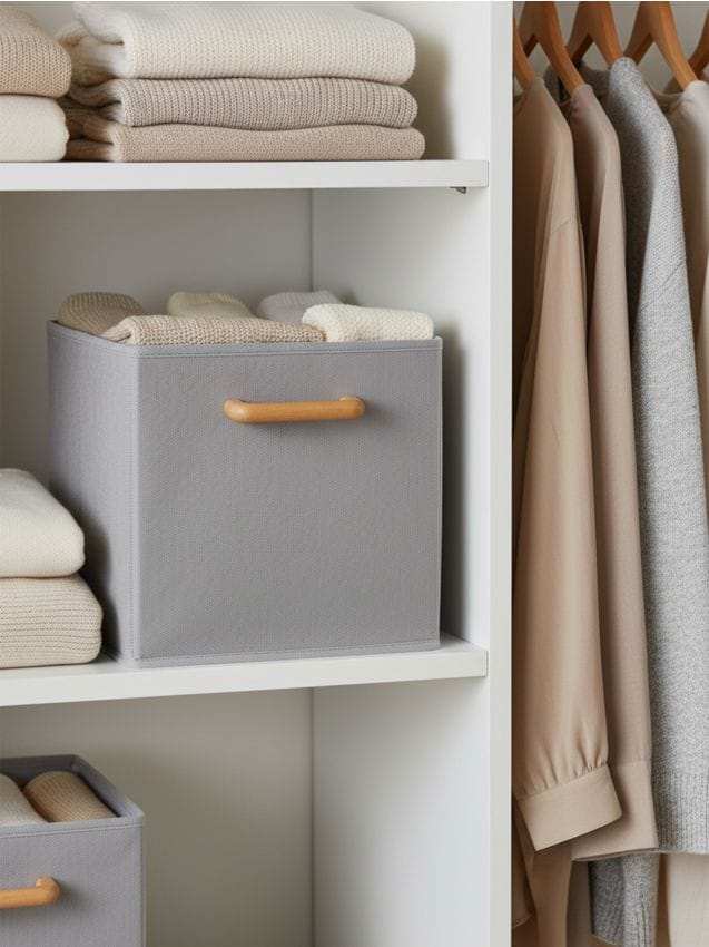 Sinsay - Cutie de depozitare pliabilă cu mâner din lemn - gri deschis