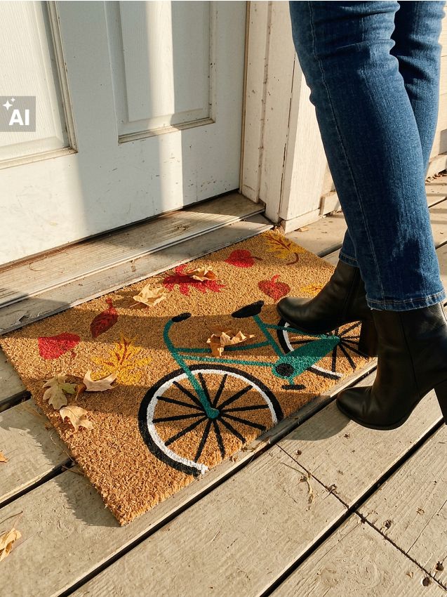 Sinsay - Covoraș de intrare cu frunze și bicicletă - multicolor