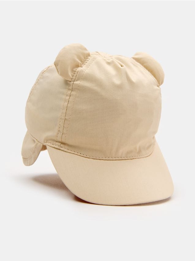 Sinsay - Șapcă din bumbac cu cozoroc, protecție pentru ceafă și urechiușe 3D - crem