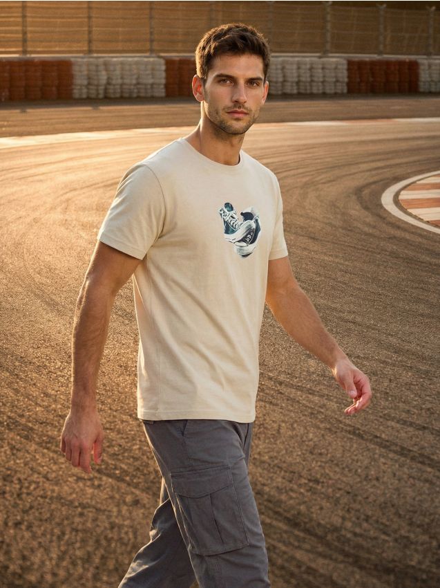 Sinsay - Bawełniana koszulka z krótkim rękawem - beżowy