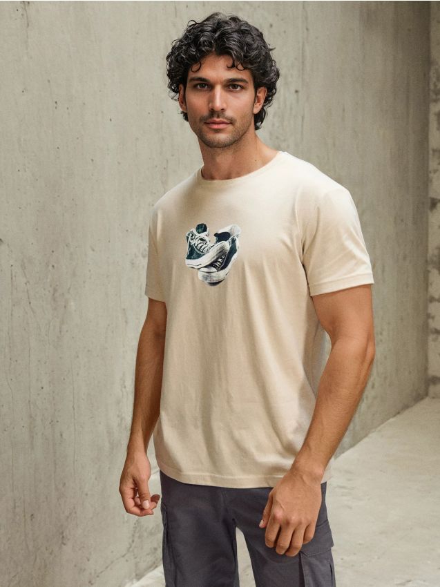 Sinsay - Tricou din bumbac cu mânecă scurtă - bej