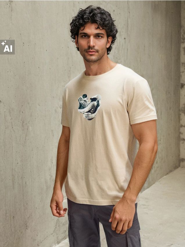 Sinsay - Tricou din bumbac cu mânecă scurtă - bej