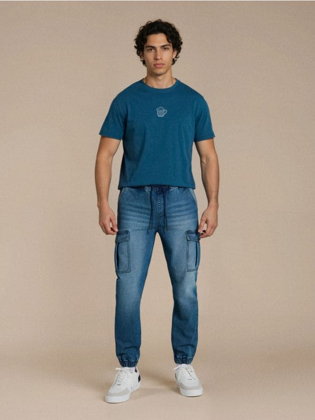 Sinsay - Blugi jogger cu efect spălat - bleumarin