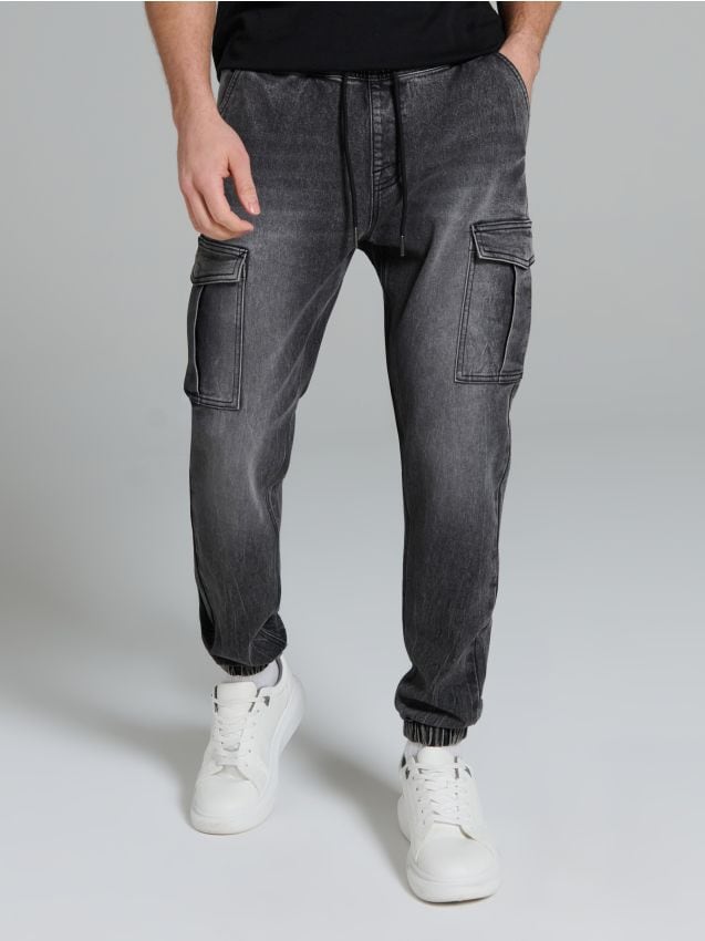 Sinsay - Blugi jogger cu efect spălat - gri