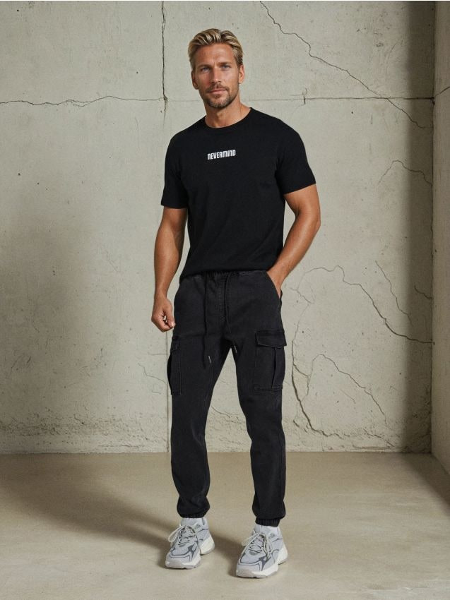 Sinsay - Blugi jogger - negru