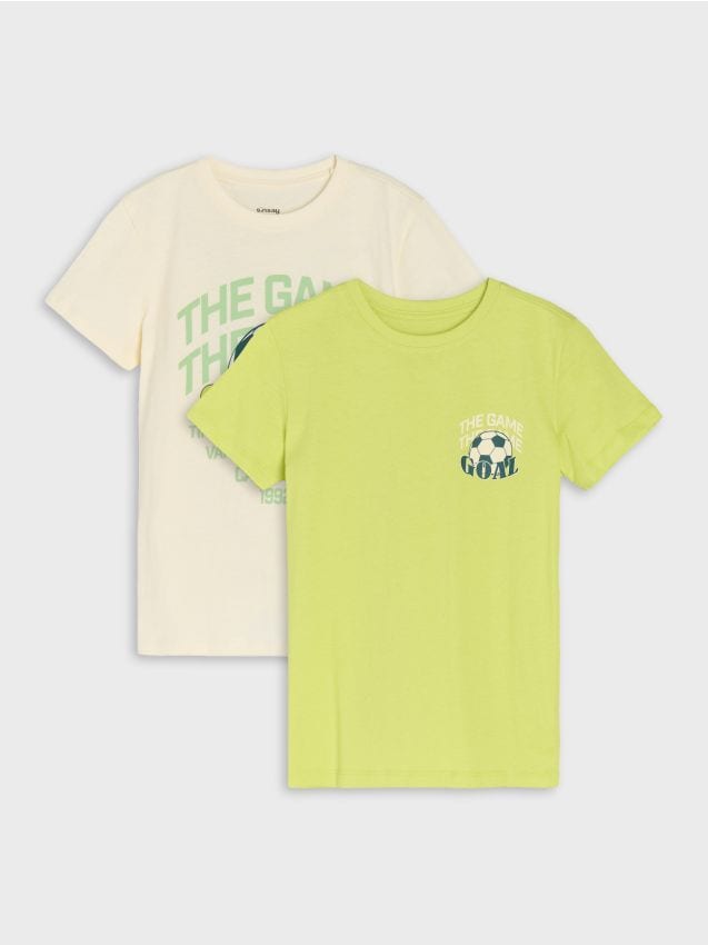 Sinsay - Tricouri din bumbac cu motiv de fotbal 2 pack - crem