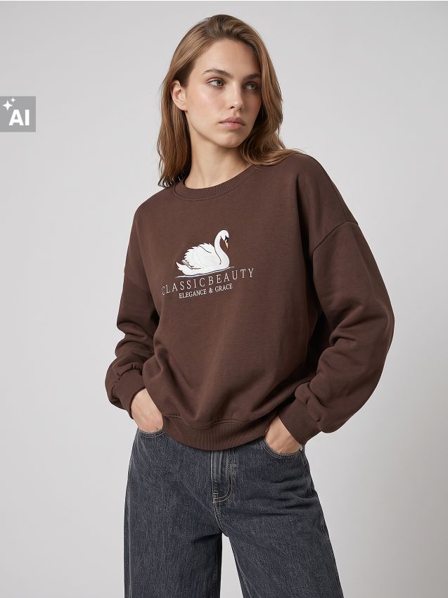 Sinsay - Hanorac cu bumbac și broderie - maro