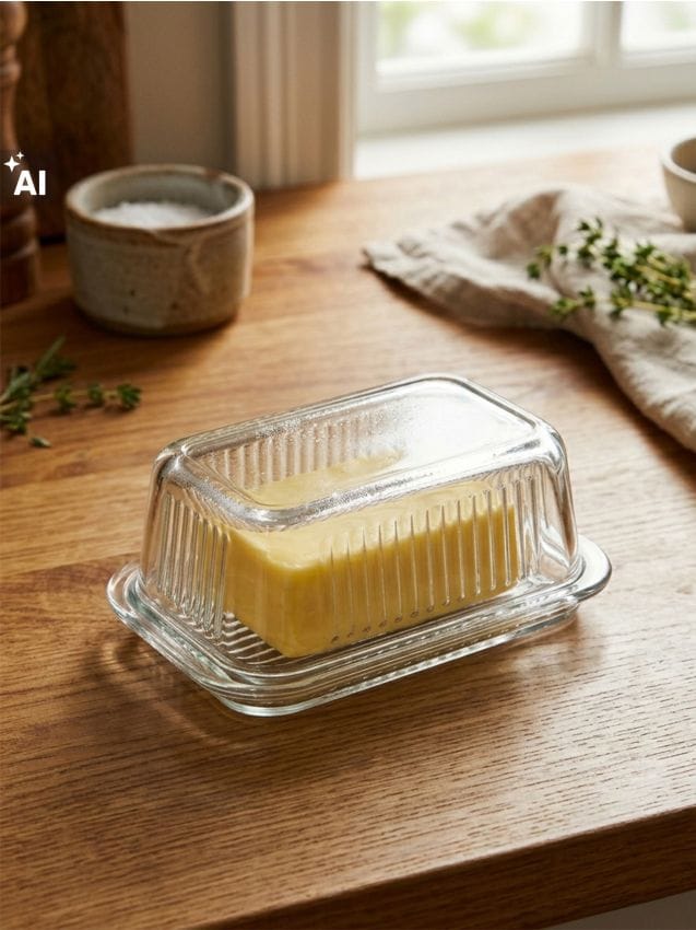Sinsay - Recipient pentru unt din sticlă cu model striat - clear