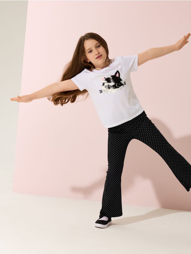 Sinsay - Tricou din bumbac cu paiete decorative - crem