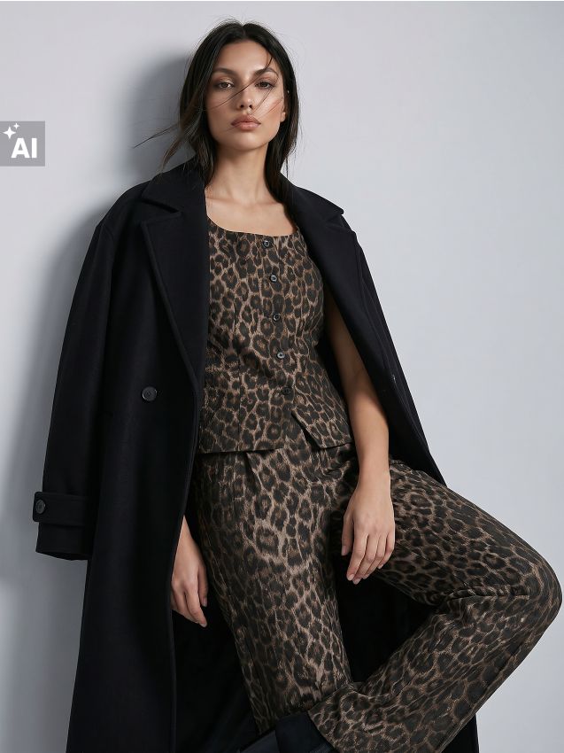 Sinsay - Pantaloni wide leg cu imprimeu leopard și viscoză în compoziție - multicolor