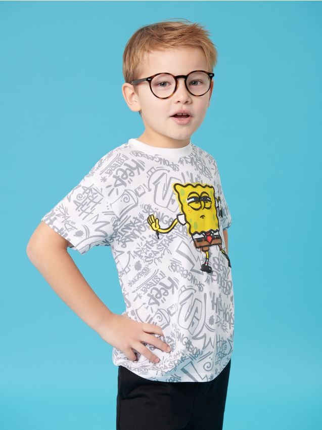 Sinsay - Tricou din bumbac cu imprimeu SpongeBob SquarePants - alb