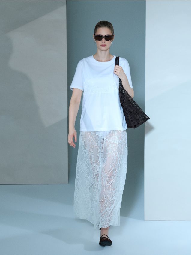 Sinsay - Fustă Maxi din Dantelă - crem