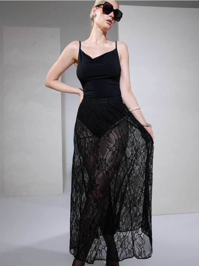 Sinsay - Fustă Maxi din Dantelă - negru