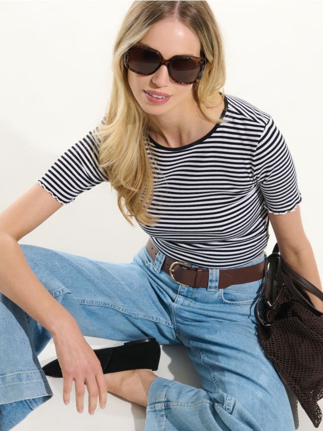 Sinsay - Tricou din bumbac în dungi - multicolor