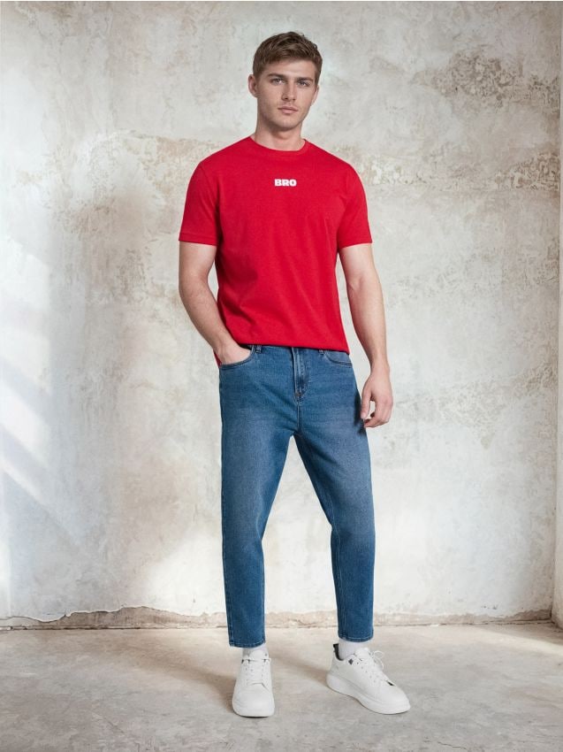 Sinsay - Blugi carrot cu efect spălat - albastru