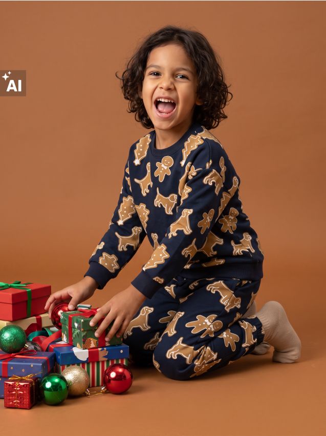 Sinsay - Set din tricot cu bumbac cu imprimeu turtă dulce - bleumarin