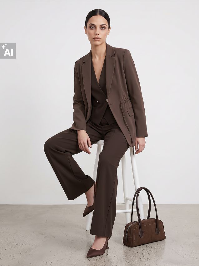 Sinsay - Pantaloni eleganți wide leg cu pense - maro-închis