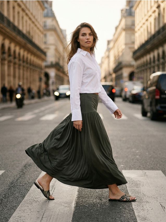 Sinsay - Fustă maxi - verde-maroniu