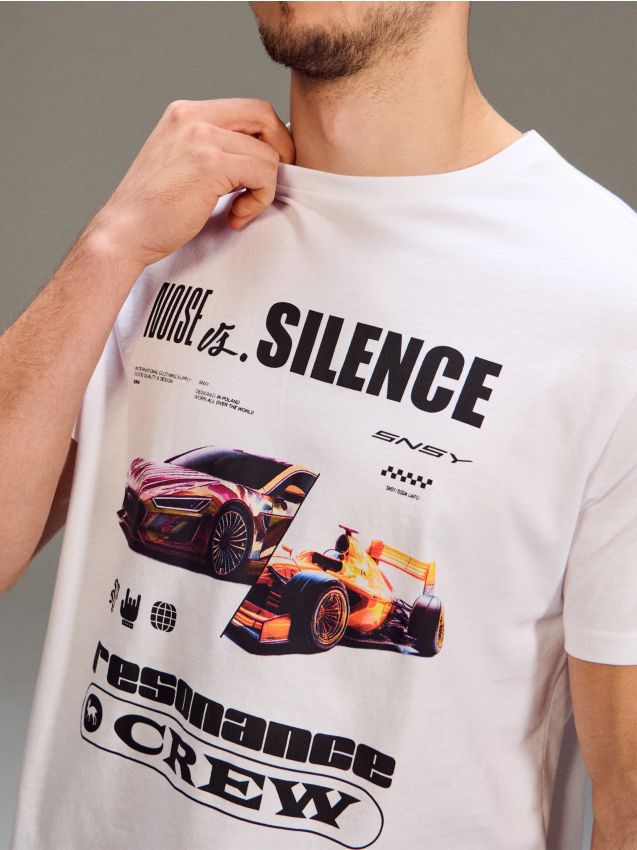 Sinsay - Tricou din bumbac cu imprimeu - alb