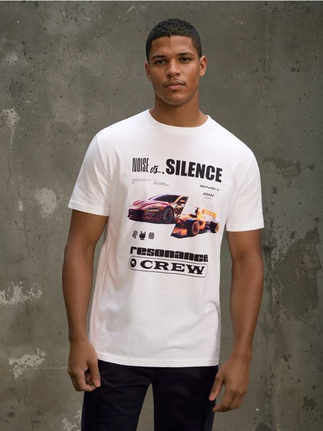 Sinsay - Tricou din bumbac cu imprimeu - alb