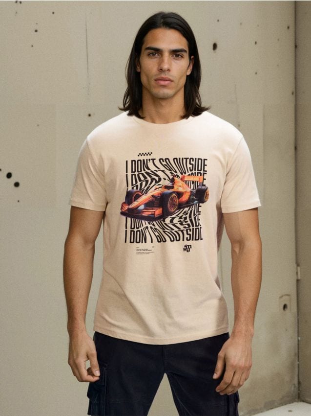 Sinsay - Tricou din bumbac cu imprimeu - nude