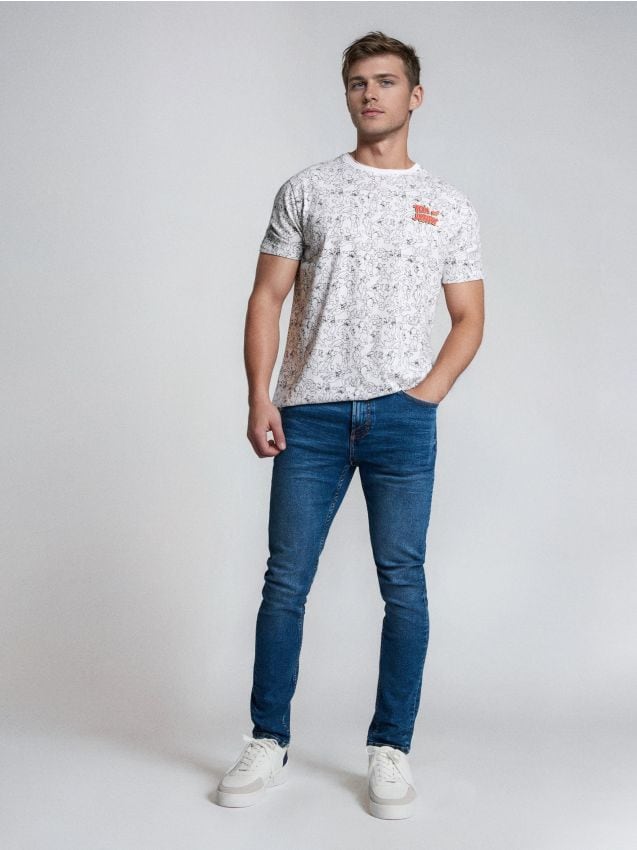 Sinsay - Blugi skinny cu efect de prespălare - bleumarin