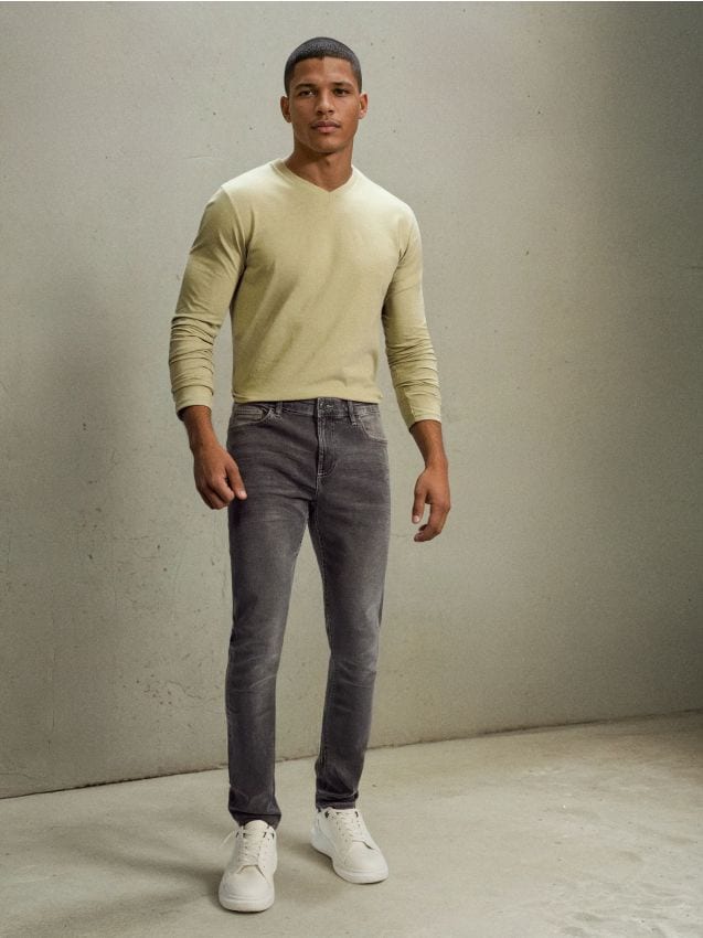 Sinsay - Blugi skinny cu efect de prespălare - gri