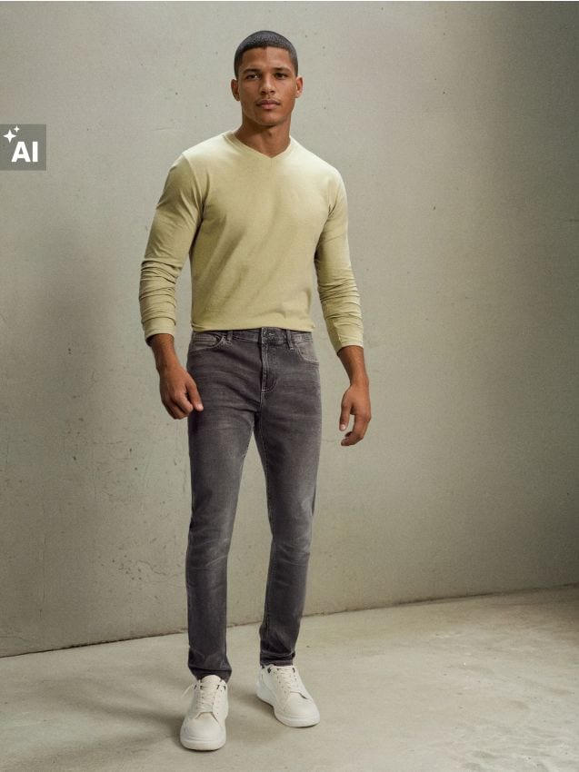 Sinsay - Blugi skinny cu efect de prespălare - gri