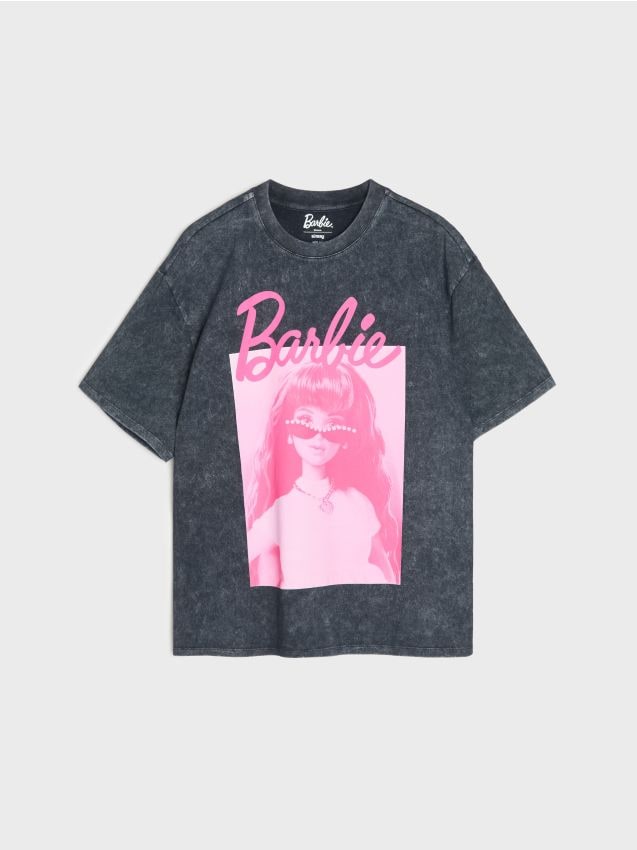 Sinsay - Tricou cu maneca scurta si imprimeu cu Barbie - negru