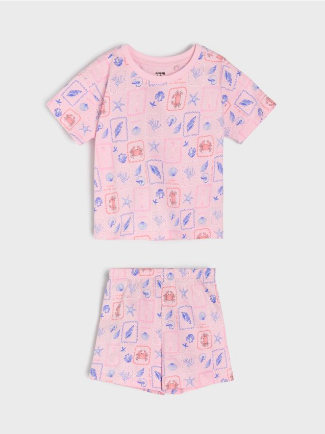 Sinsay - Pijama din două piese din bumbac cu motiv marin - roz-pastel