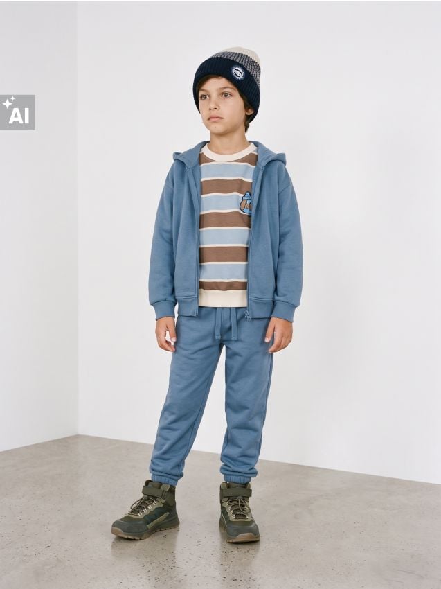 Sinsay - Set de trening: hanorac loose cu glugă și fermoar și pantaloni oversize - bleumarin