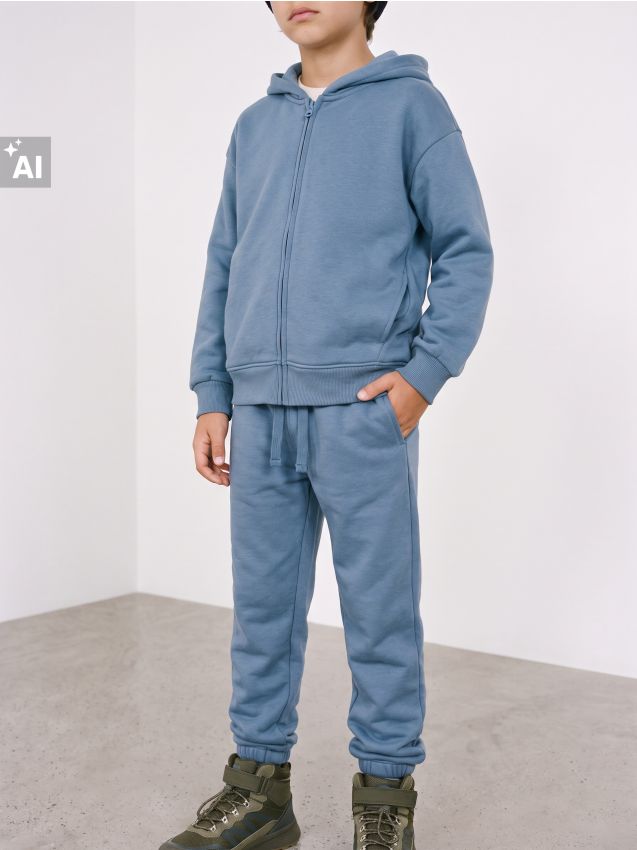 Sinsay - Set de trening: hanorac loose cu glugă și fermoar și pantaloni oversize - bleumarin