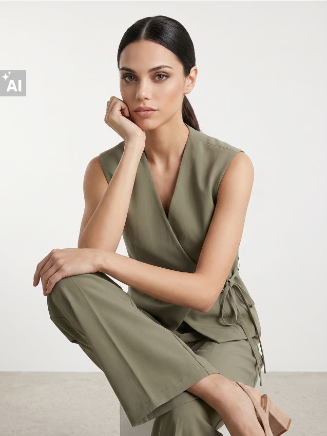 Sinsay - Pantaloni eleganți wide leg cu pense - verde-deschis