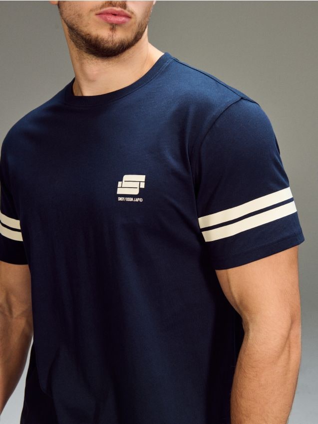 Sinsay - Tricou din bumbac cu inscripție - bleumarin