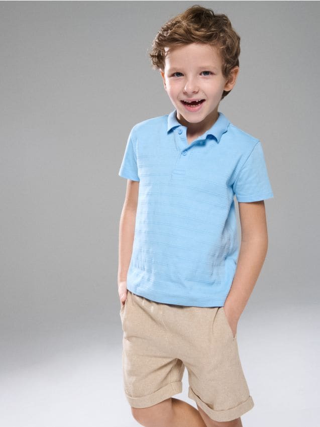 Sinsay - Tricou polo din bumbac - light blue