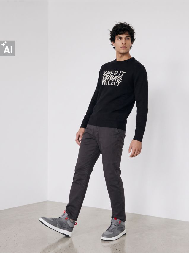 Sinsay - Pantaloni regular din bumbac - gri-închis