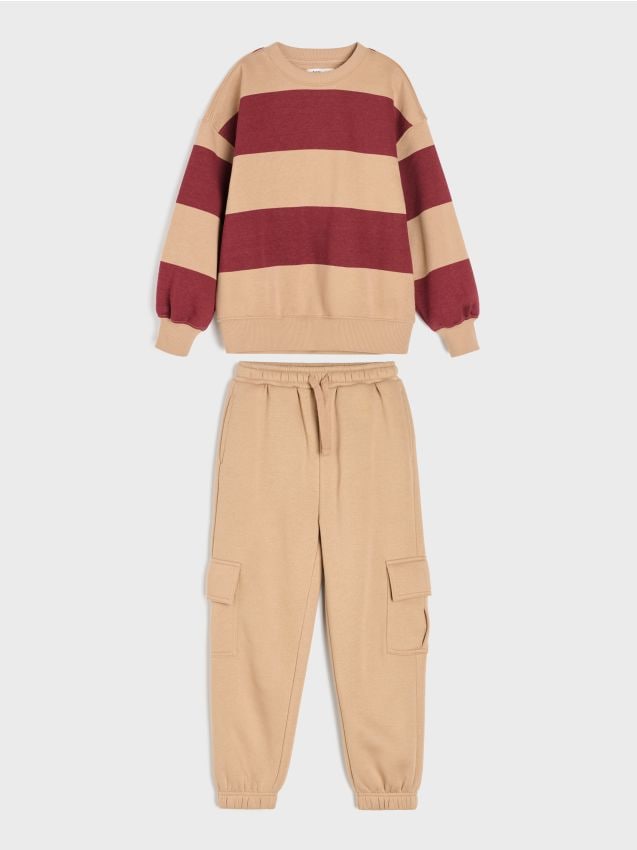 Sinsay - Set de trening: bluză loose în dungi și pantaloni oversize cargo - multicolor