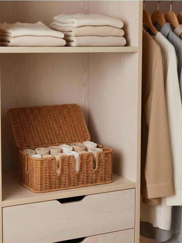 Sinsay - Organizer împletit pentru cabluri cu capac - bej