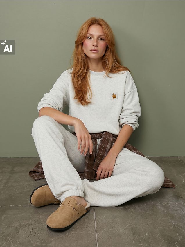 Sinsay - Hanorac crewneck cu aplicație - gri deschis