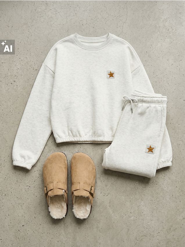 Sinsay - Hanorac crewneck cu aplicație - gri deschis