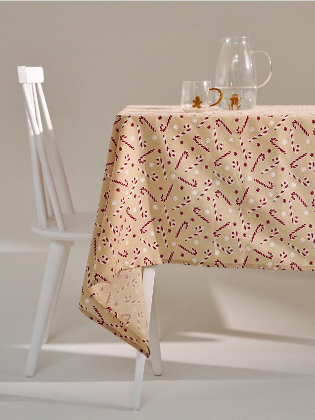 Sinsay - Vianočný obrus s motívom cukrových paličiek - biela