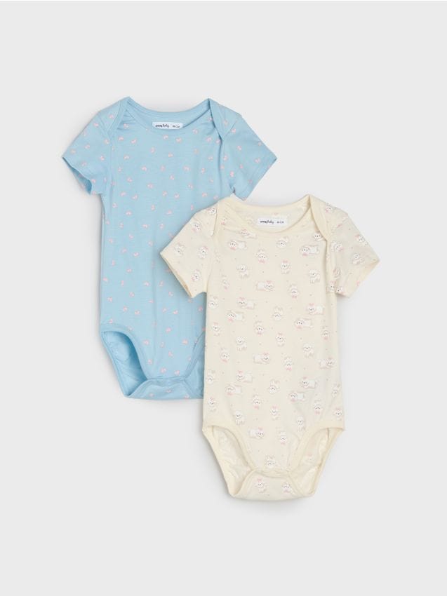 Sinsay - Body din bumbac cu imprimeu 2 pack - crem